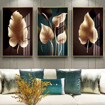 

3 pcs Diamond Embroidery Golden leaves 5D DIY Diamond Painting Diamond Mosaic needlework 3d picture rhinestone living room FF296