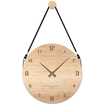 

12 Inch Modern Wall Clock Battery Operated, Silent Non-Ticking Wooden Decorative Round Wall Clock, Digital Wall Clock