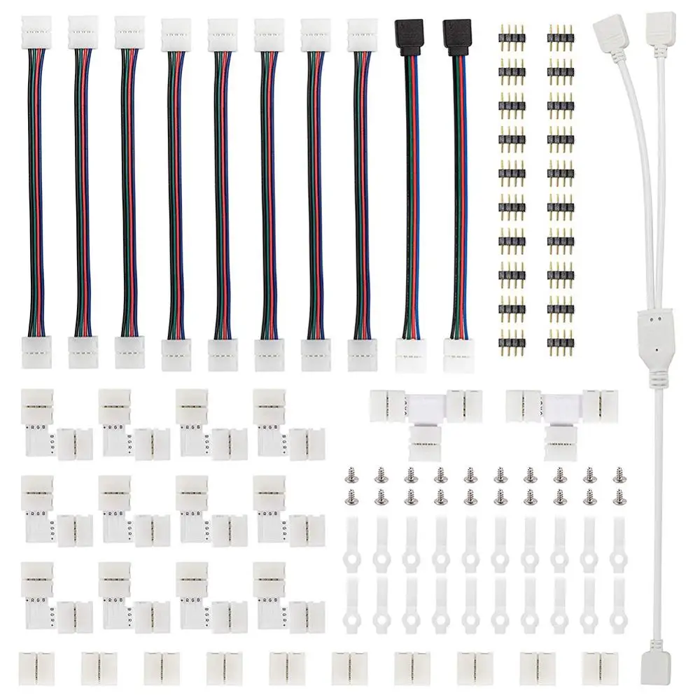 

95pcs 5050 4-pin LED Strip Connector Kit with T-Shaped L-Shaped Strip Jumpers LED Strip Light Wire Connection Terminal Splice