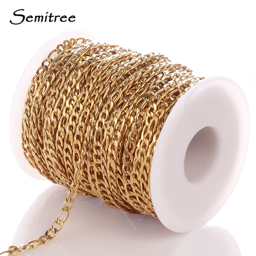Semitree-cadenas de eslabones cubanos de acero inoxidable, 2 metros, a granel, para fabricación de joyas DIY, accesorios hechos a mano, accesorios para collar, venta al por mayor
