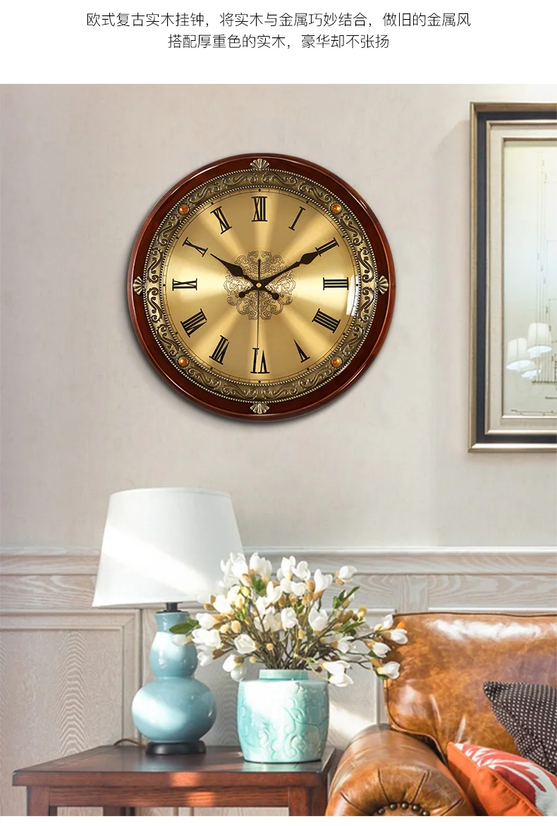 unique wall clocks Luxury Wood Wall Clock Metal Retro Nordic American Style Gold Silent Wall Clocks Bedroom Shabby Chic Living Room Horloge Gift living room clocks