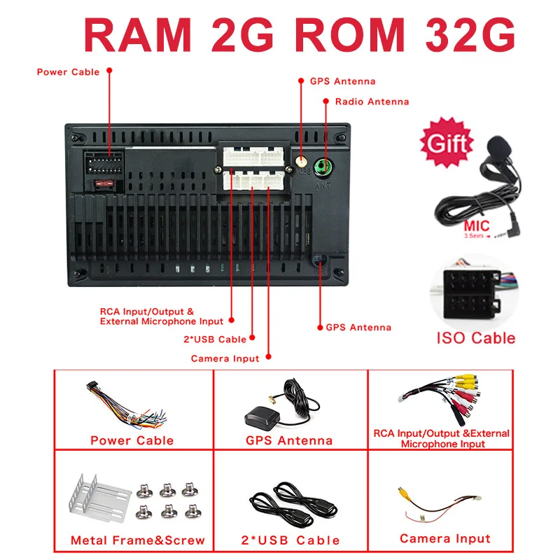 Автомобильный радиоприемник 2G+ 32G 2Din Android 8,1 Универсальный 1080 P gps навигация " сенсорный экран Wifi Bluetooth SWC Зеркало Ссылка RDS FM AM OBD 2 - Цвет: 2G 32G ISO  MIC