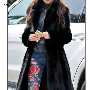 

Elegant Black Shaggy Women Faux Fur Coat Streetwear Autumn Winter Warm Plush Fur Jacket Female Plus Size Overcoat Party Outwear