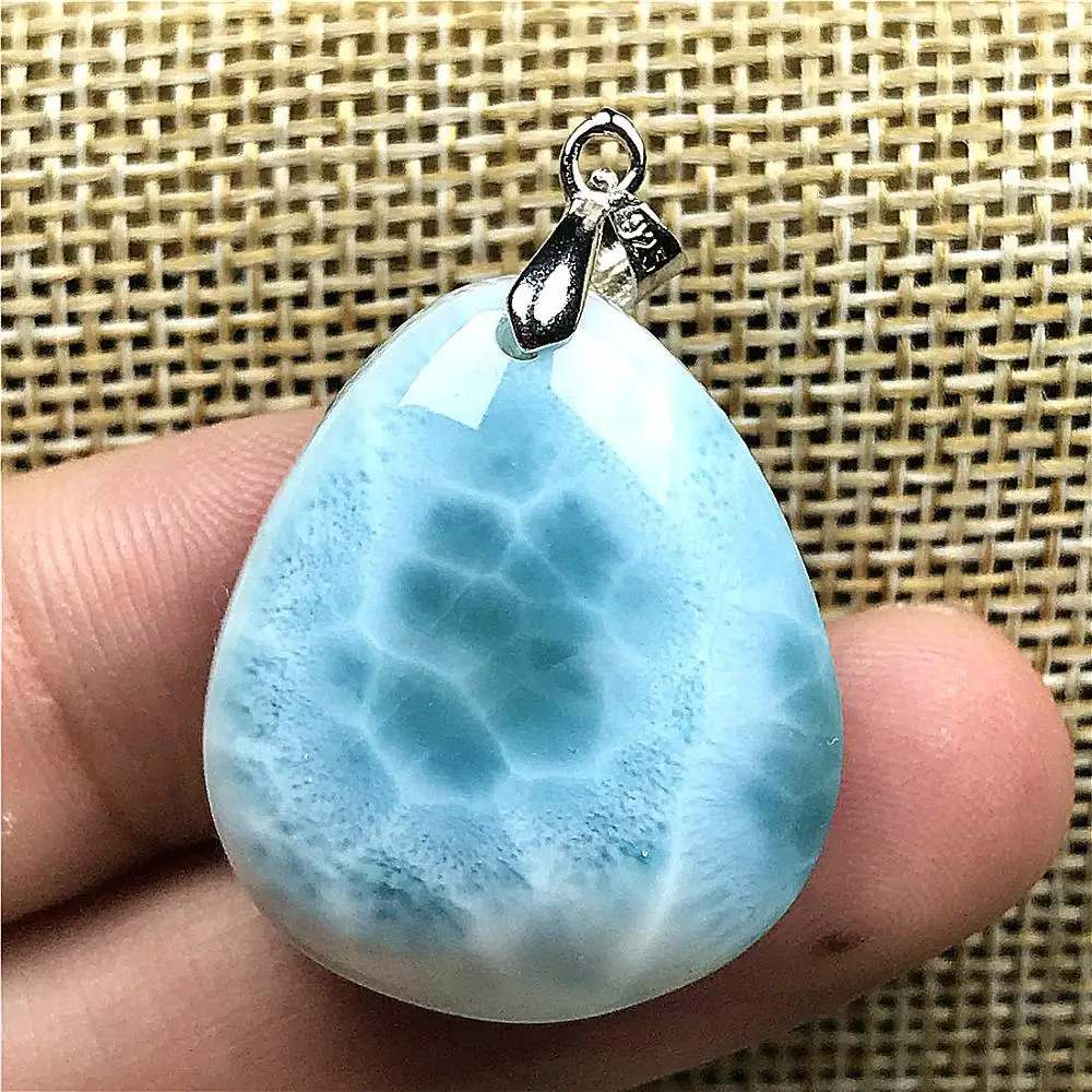 

Natural Blue Larimar Necklace Pendant For Woman Man 27x23x10mm Beads Dominica Crystal Clear Water Pattern Lucky Gemstone Jewelry