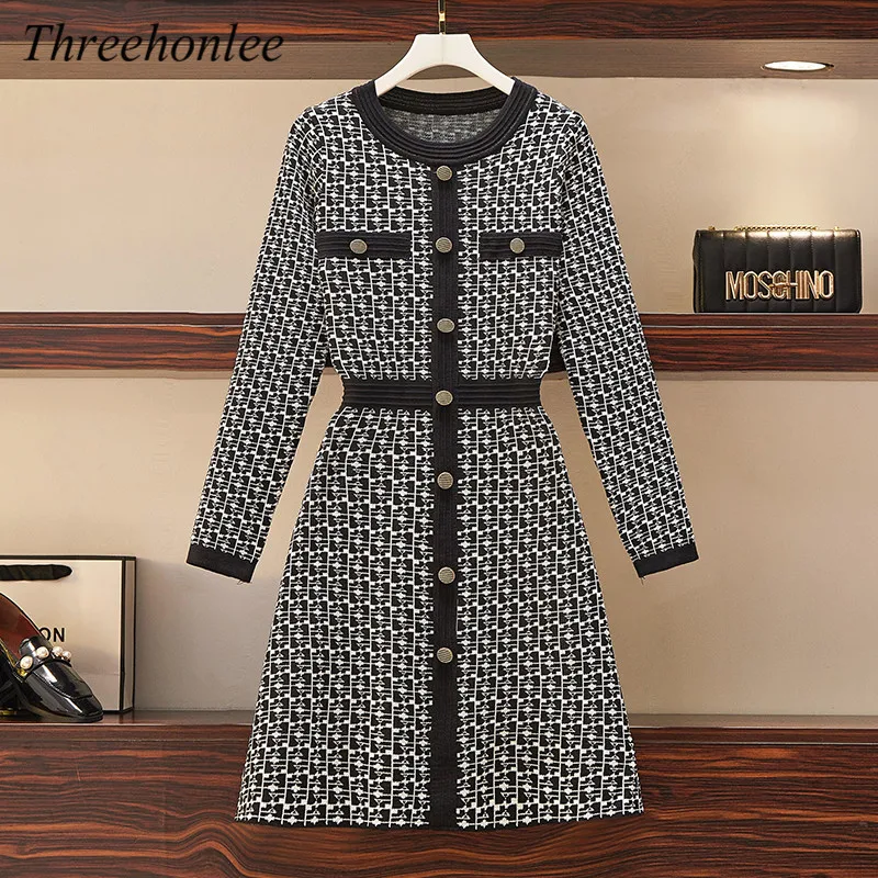 Korean Fashion Sweater Dresses Women Autumn 2021 Oneck Long Sleeve