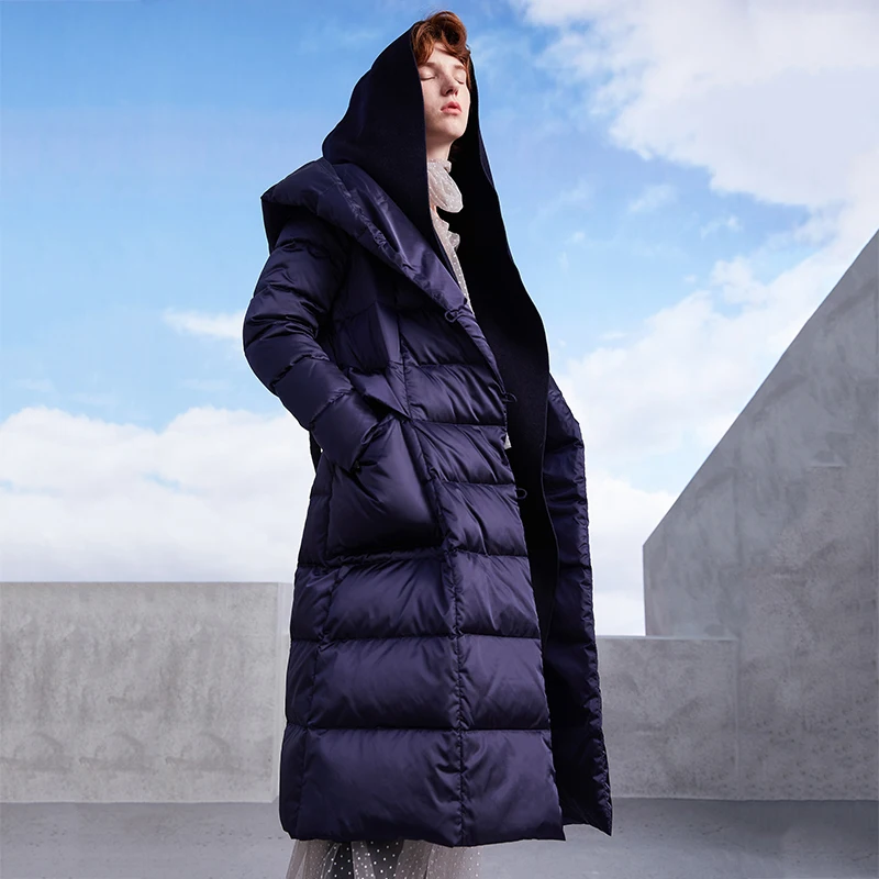 

Brand New down jacket Women's 2020 Winter wool cloth long down jackets Women White Duck Down Parka Outerwear Loose Overcoat