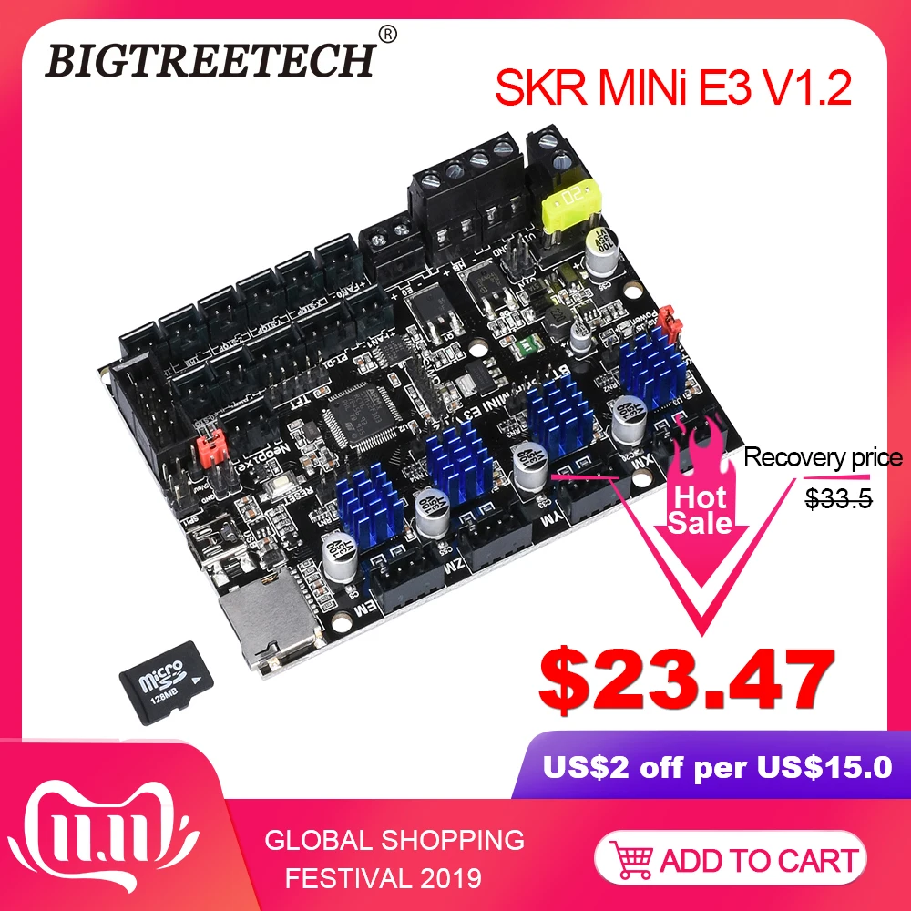 Billige BIQU BIGTREETECH SKR MINI E3 32 Bit Control Board Integrierte TMC2209 UART RGB Marlin Für Ender 3 Ender 5 Pro 3D Drucker Teile