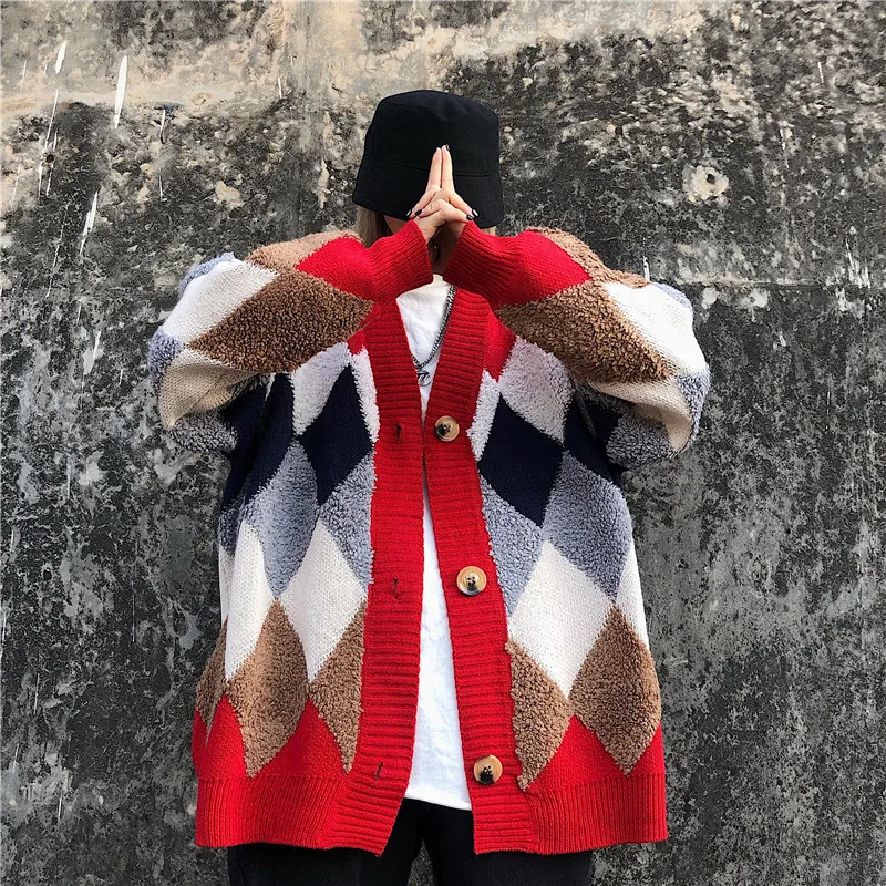 Winter Thick Cardigan Men Warm Fashion Contrast Color Casual V-neck Knit Sweater Jacket Man Streetwear Loose Sweter Coat Men Winter Thick Cardigan Men Warm Fashion Contrast Color Casual V-neck Knit Sweater Jacket Man Streetwear Loose Sweter Coat Men