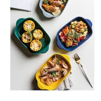 

NIMITME Nordic Style Ceramic Baking Tray Rectangular Rice Salad Bowl Household Western Dish Microwave Baking Dish Tableware