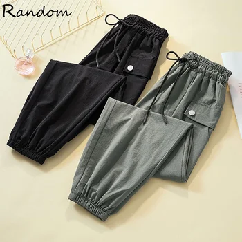 

Women Fashion Streetwear Cargo Pants Black Green Ankle Length Elastic Waist Joggers Female Loose Trousers Casual Plus Size Haren