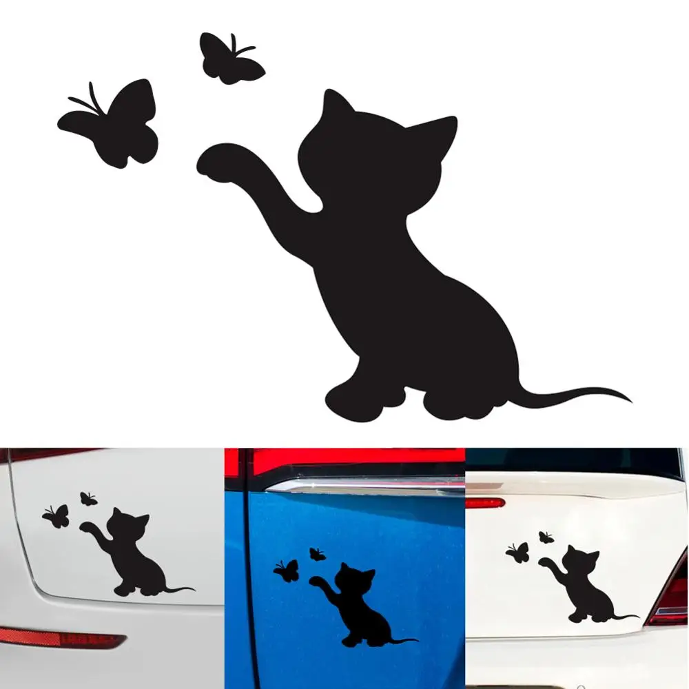 Мультяшный Кот Автомобильная наклейка бабочка автомобильный Стайлинг забавные