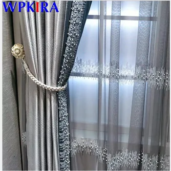 

High End Window Blinds Tulle Curtains Pearls For Living Room Kitchen Drape Sequins Window Screen Luxurious European X-M232#30