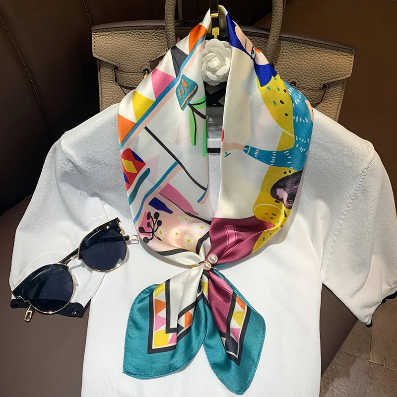 

KOI LEAPING new woman fashion popular Graffiti pattern printing 70x70cm small square scarf Silk scarf scarves headscarf hot gift