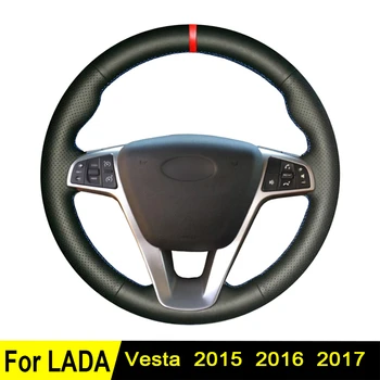 

Car Steering Wheel Cover For Lada Vesta 2017 2016 2015 DIY Black Soft Artificial Leather Hand-stitched Wear-resistant