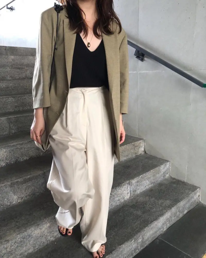 South Korea INS Retro Simple Normcore Style Greyish Green Suit Jacket