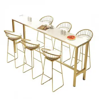 

Nordic Marble Bar Table And Chair Home Modern Simple High Foot Table Against Wall Milk Tea Shop Bar Table And Chair Combination