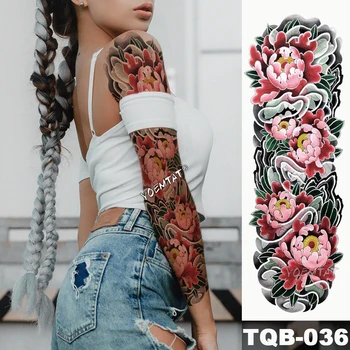 

New 1 Piece Temporary Tattoo Sticker Sea of vibrant pink lotus Tattoo with Arm Body Art Big Sleeve Large Fake Tattoo Sticker
