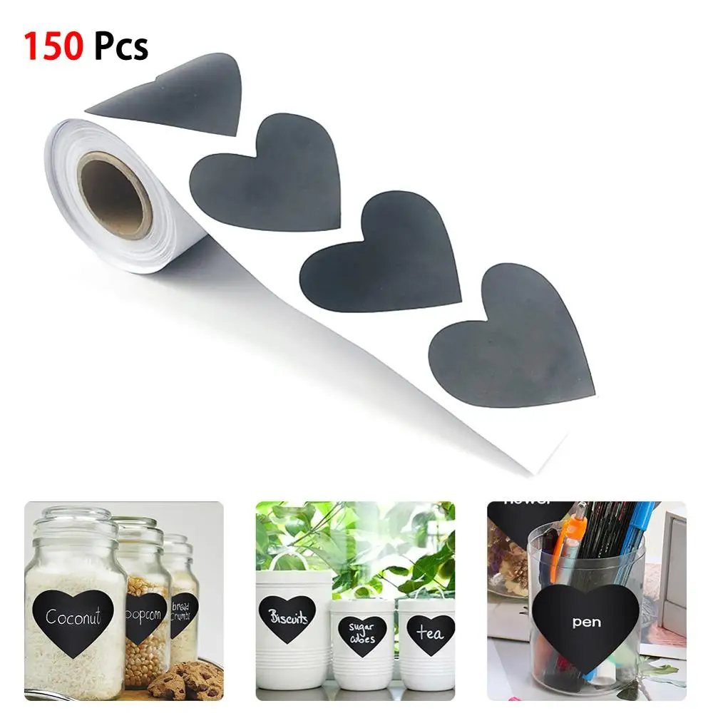 

150 Pcs Storage Organizer Bottles Heart-shaped Labels Blackboard Stickers Kitchen Sticker Adhesive Blackboard With Roll Label