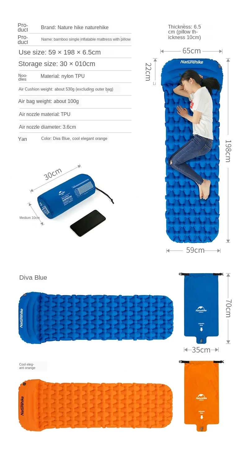 Colchão de ar Cama de ar Esteira de Acampamento Almofada de Dormir Ultraleve ao ar Mat com Pillow Naturehike Livre Moistureproof Camping Almofada Inflável 30 Esporte e Lazer
