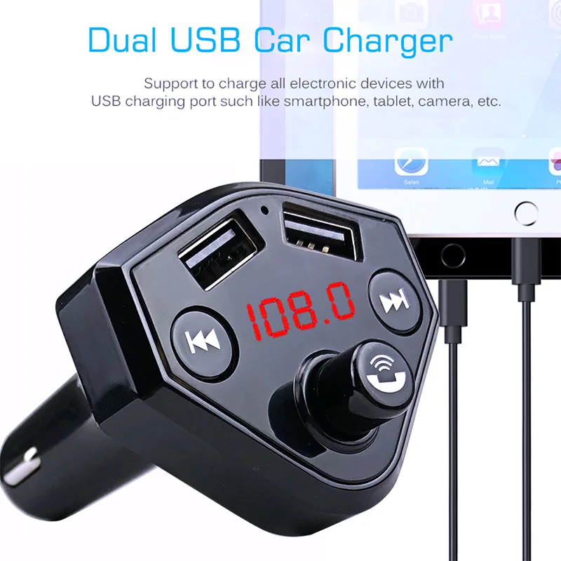 Автомобильный Bluetooth fm-передатчик 3.1A, автомобильный комплект громкой связи, двойное USB зарядное устройство, беспроводной аудио приемник, TF карта, музыкальный плеер