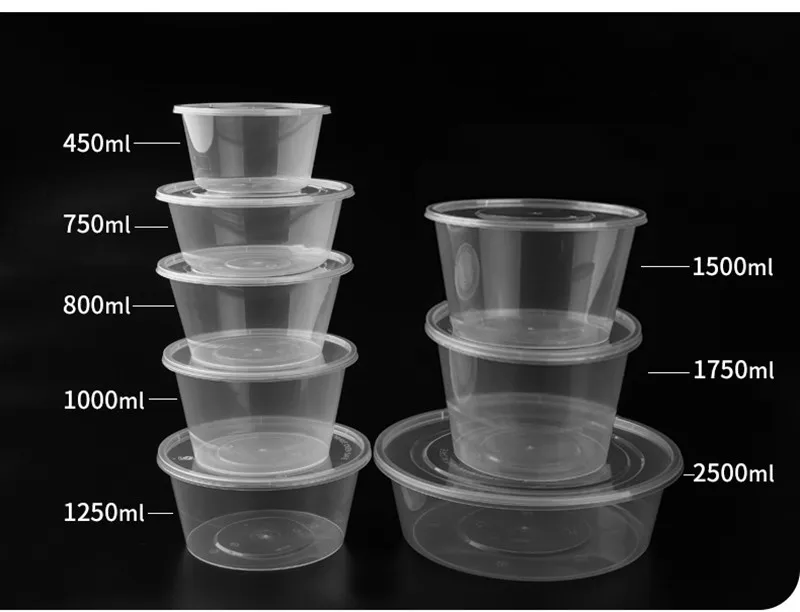 25pcs Round thick disposable lunch box takeaway package fast food fresh fruit salad boxes kitchen accessories transparent bowl