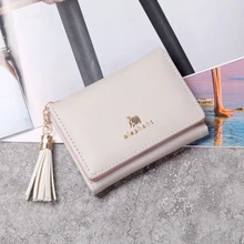 

Women Wallets Short Fashion Leather Female Hasp Tassel Coin Purses Ladies Metal Cartoon Decoration Multifunction Card Holders