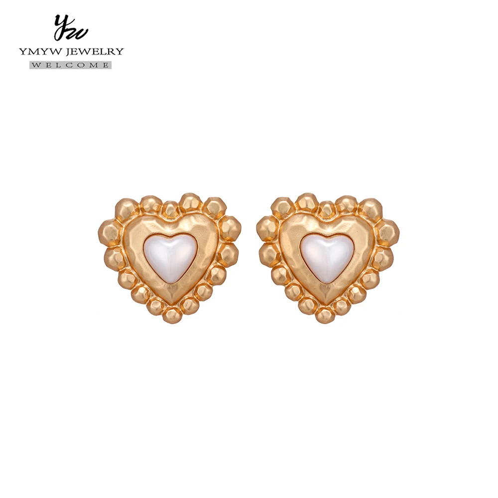 

YMYW Stylish Brand Sweet Romantic Baroque Golden Heart Stud Earrings 2019 Gift Metal Zinc Alloy Earrings Women Party Jewelry