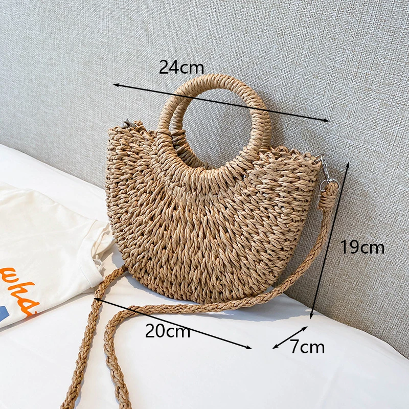 New Big Capacity Hand-Woven Straw Bags Women Handmade Moon Basket Bolsa Tote Summer Bohemian Travel Beach Bags Handbags