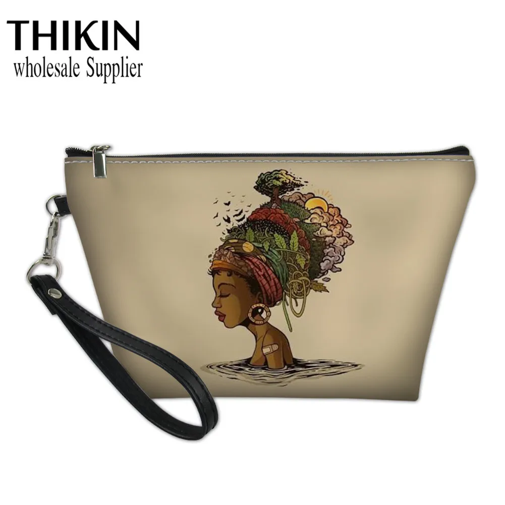 THIKIN, женские сумки для макияжа, африканские, для девушек, черный, художественный, косметичка, для женщин, для путешествий, необходимости, дамские портативные косметички - Цвет: as picture