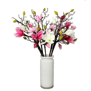 

Silk Magnolia Artificial Flowers Real Touch Home Vase Decor Wedding Bridal Bouquet 83cm Long Fake Flower