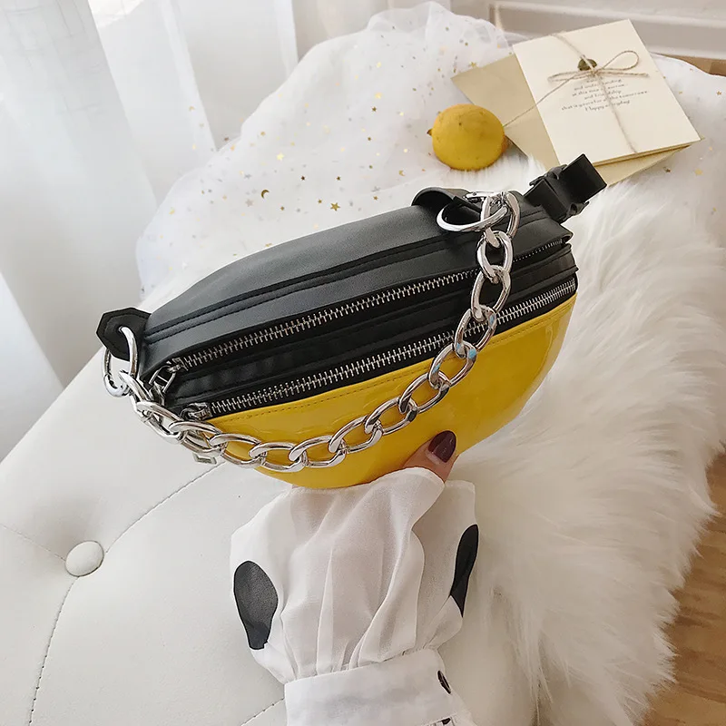 

Bag WOMEN'S Bag New Style 2019 Contrast Color Casual Wallet Summer Chain Multi-Purpose Chest Pack Bag Bright Surface Shoulder Ba