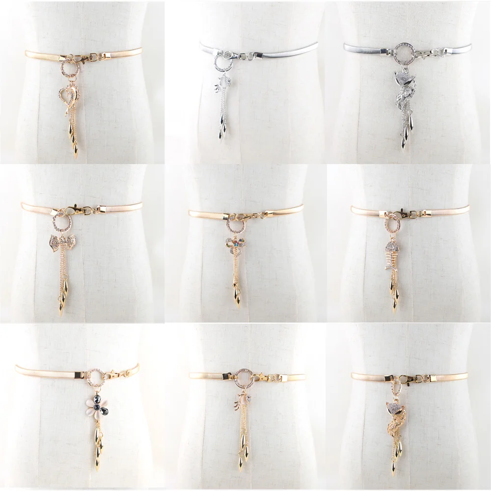 Ladies Elastic Metal Hanging Ring Pendant Waist Chain Dress Waistband Belt Décor LLBLT0319
