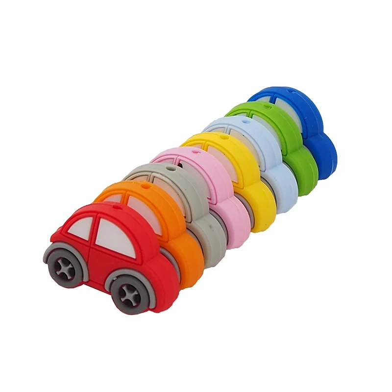 Chenkai 50PCS Silicone Car Beads Baby Cartoon Teething BPA Free For DIY Infant Soothing Pacifier Nursing Bracelet Toys Accessory
