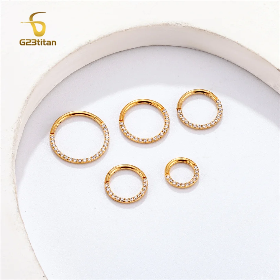 G23 Titanium Body Piercing Rings for Nose Ear Lip Septum Conch Daith Lobe Helix Tragus Cartilage 16G Hinged Clicker Segment Hoop - Image 4