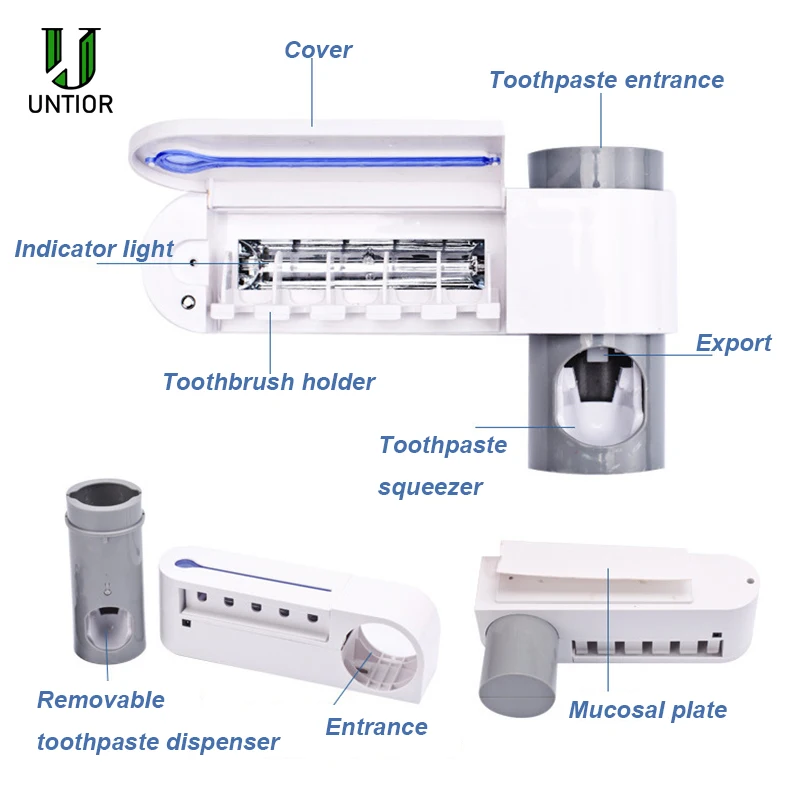 UNTIOR 3 In 1 UV Light Ultraviolet Toothbrush Sterilizer Automatic Toothpaste Dispenser ToothBrush Holder bathroom accessories