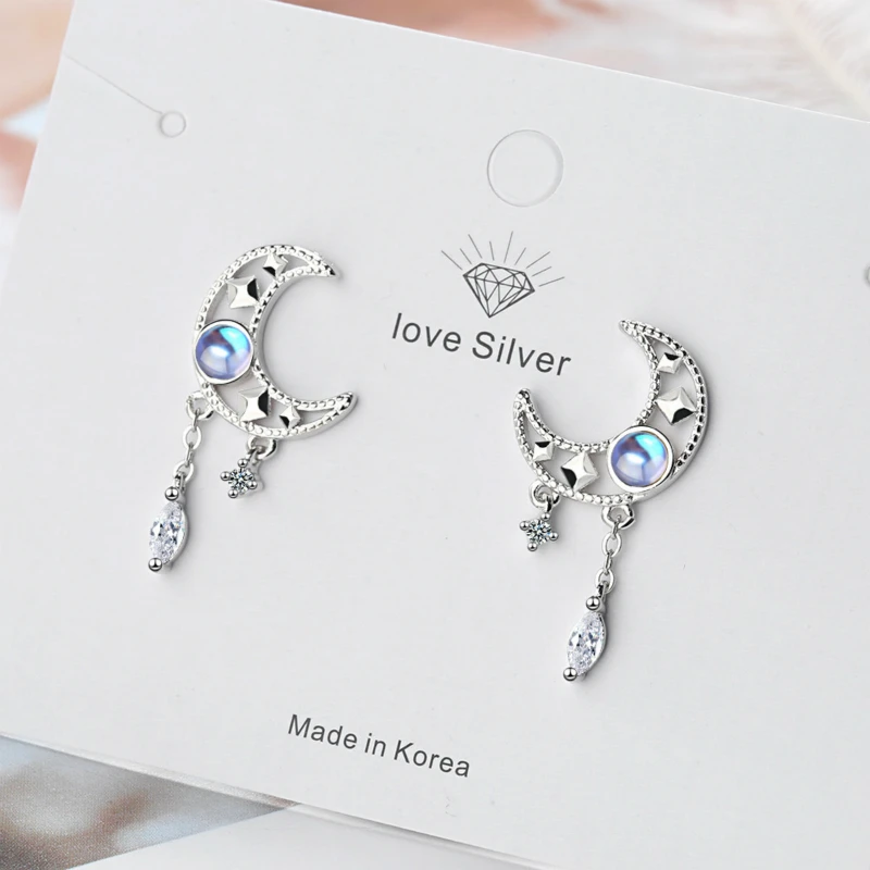 Elegant Colorful Moonstone Stud Earrings for Women Fashion Silver Color Moon Crystal Tassel Pendant Wedding Jewelry | Украшения и