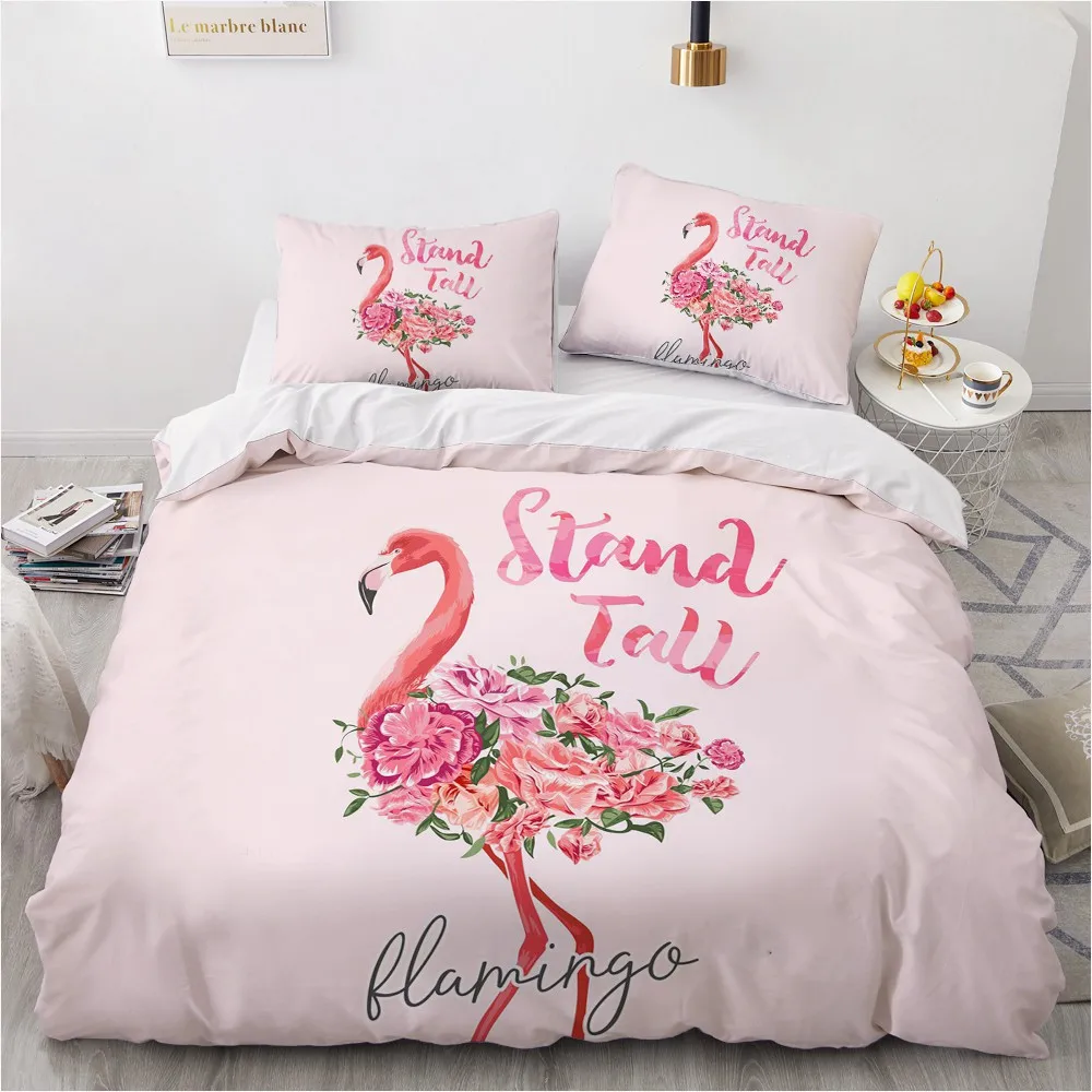 Simple Bedding Sets 3D Flamingo Duvet Quilt Cover Set Comforter Bed Linen Pillowcase King Queen Full Double Home Texitle | Дом и сад