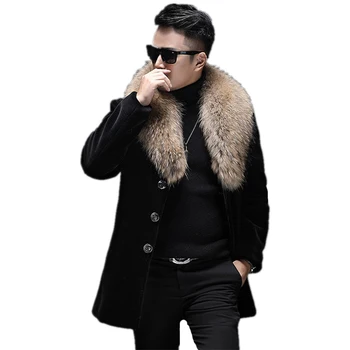 

Real Fur Coat Men's Winter Jacket Real Sheep Shearling Fur Coats Raccoon Fur Collar Wool Coat Plus Size Chaqueta Hombre MY1653