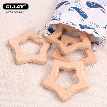 

Beech Wood Teething Stars BPA Free Charms Teething Necklace Natural Wooden Made Baby room accessories Gift 4pcs Baby Teether Toy