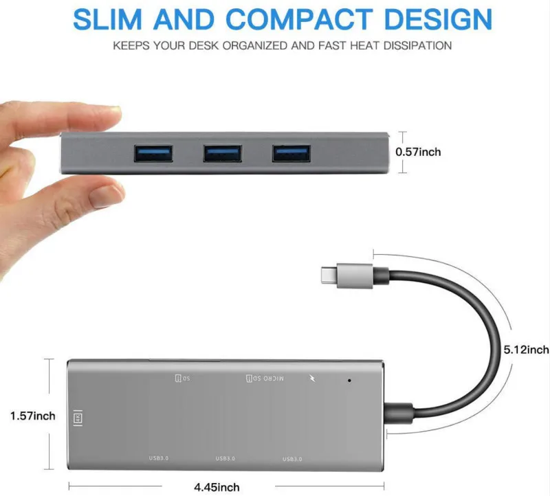 USB C концентратор 7 в 1 C3.0 type с Micro SD/SD кард ридером и HDMI выход адаптер для MacBook Pro| |