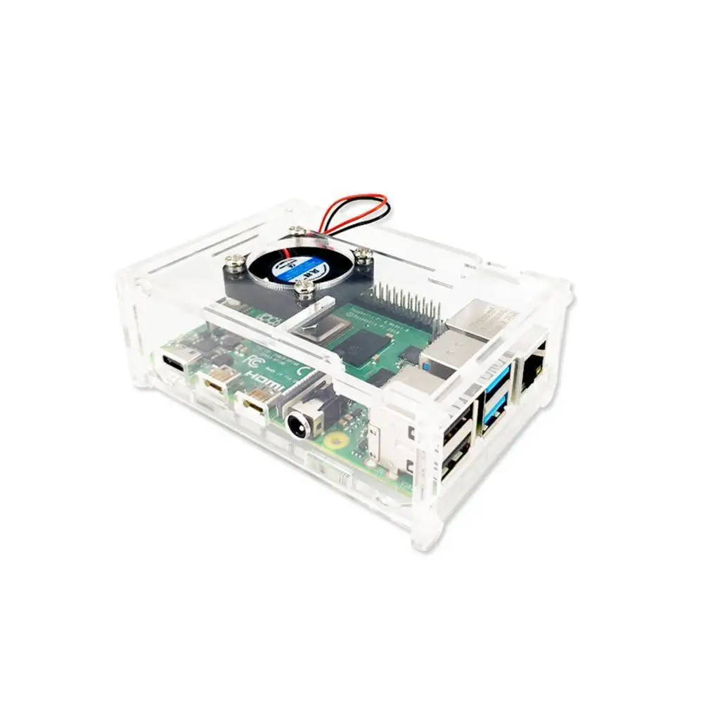 Прозрачный акриловый чехол с охлаждающим вентилятором для Raspberry Pi 4 Model B