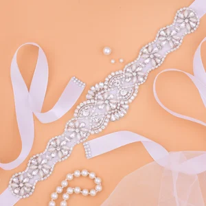 Свадебный пояс с кристаллами и жемчугом SESTHFAR, серебристый атласный пояс для невесты, аксессуары для свадебного платья