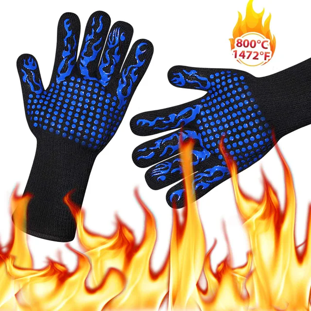 2Db Tűzálló Kesztyű Barbeque Kevlar 500 Fokos Bbq Égésgátló Sütő Hőszigetelő Mikrohullámú Sütőhez - Image 3