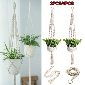 

2/4Pcs Macrame Plant Hanger Flower Pot Plant Holder 4 Legs String Hanging Rope DNJ998