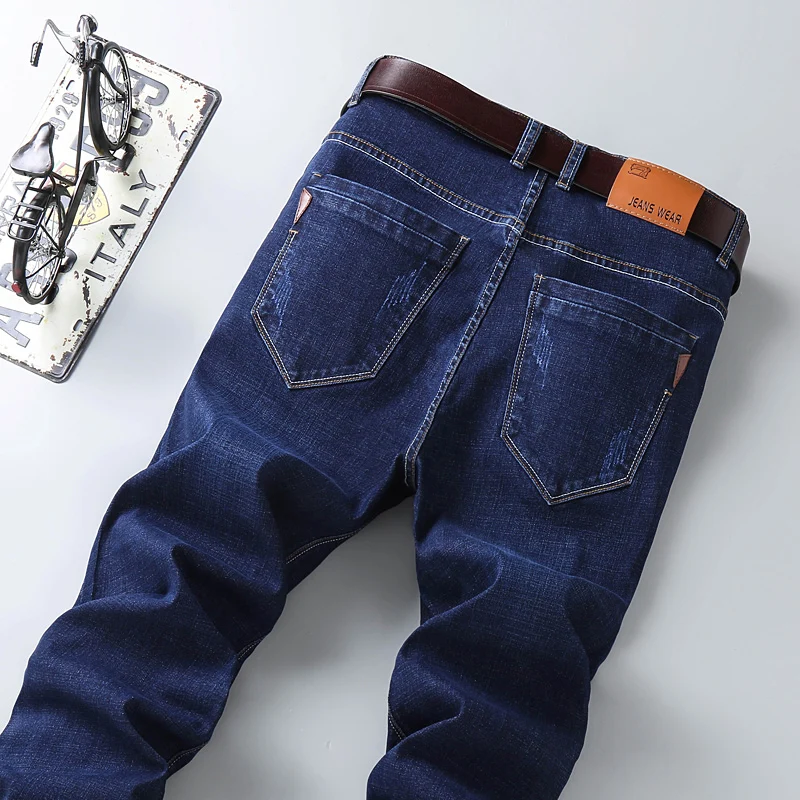 Классические мужские джинсы Новые Большие размеры 40, 42, 44 деловые модные Стрейчевые джинсовые брюки мужские черные синие Брендовые брюки