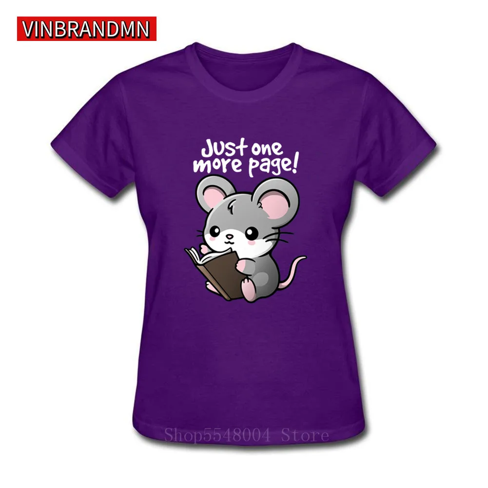 Милые футболки с ридером мыши Женская забавная футболка надписью Just One More Page