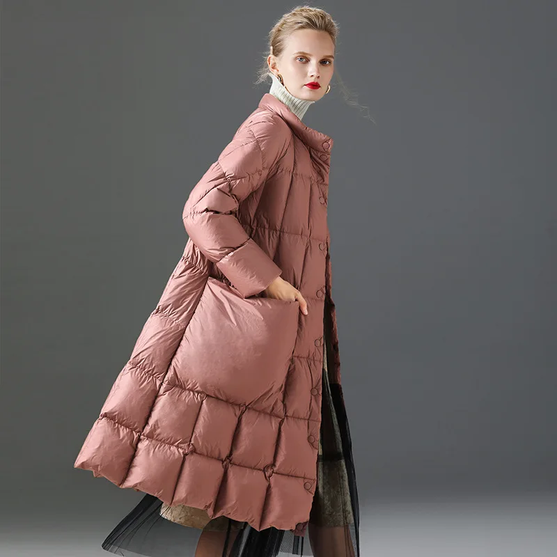 Elifashion, женский пуховик, корейский свободный шарф, маленький стоячий воротник, белый пуховик на утином пуху, 2 цвета на выбор