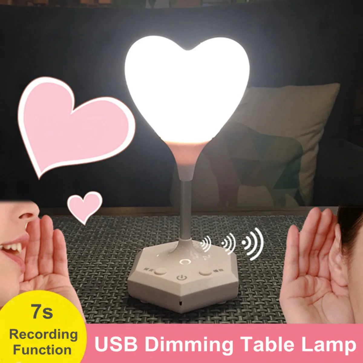 

Cordless 3D LED Night Light Dimmable Touch Switch Heart Table Lamp Christmas Gift Table Recording Decor Wedding Decorations