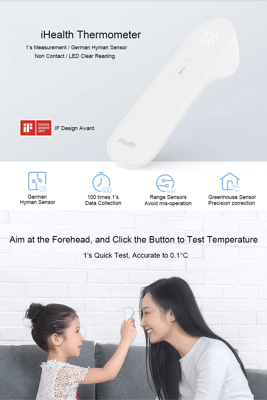 Mijia IHealth термометр цифровой инфракрасный термометр для детей Бесконтактный лоб температурный тестер