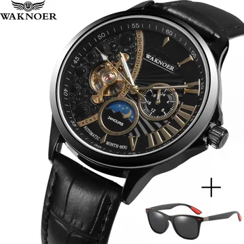 

WAKNOER Automatic Mechanical Watch Men Fashion Moon Phase Top Brand Luxury Waterproof Tourbillion Watch 24 Hour Clock